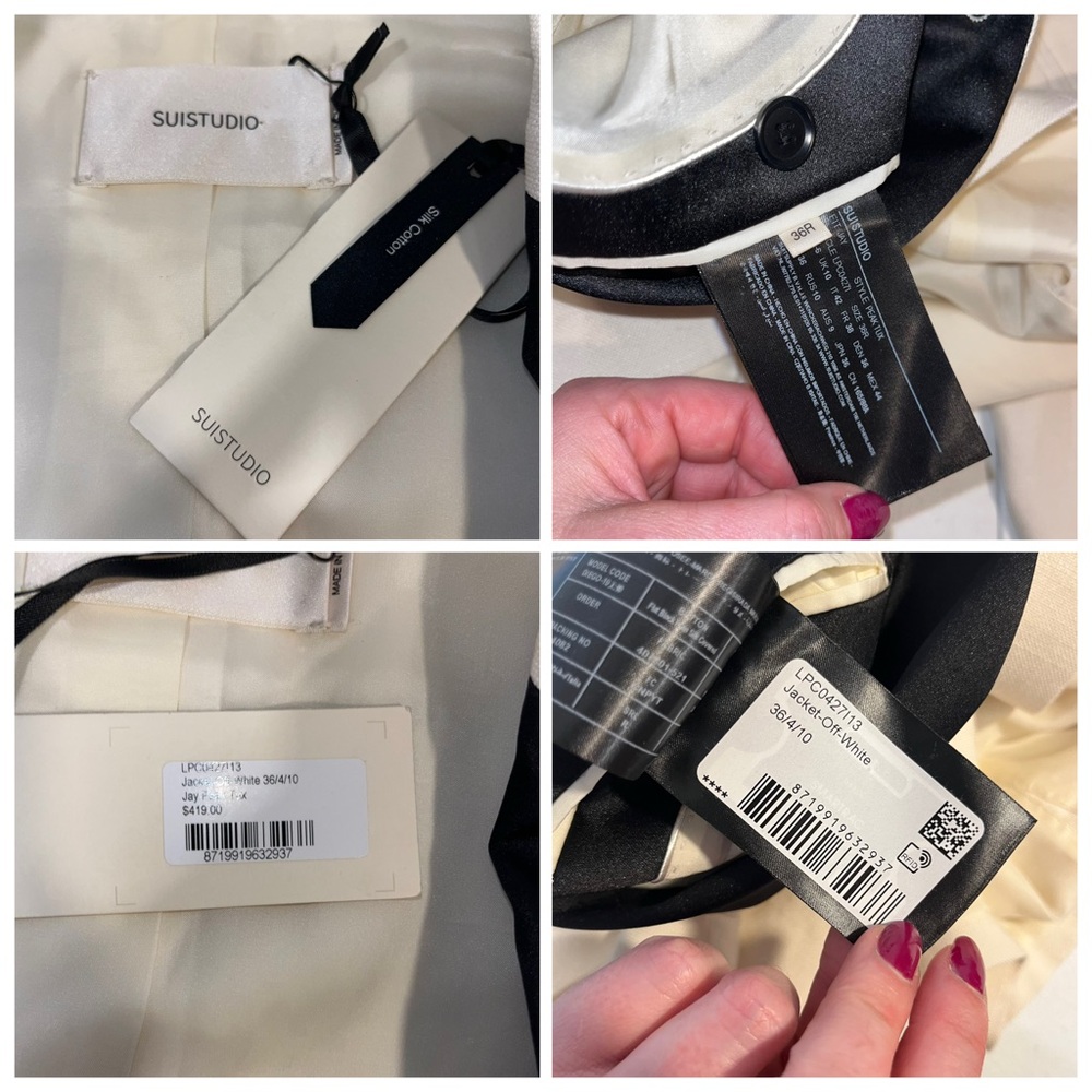Suistudio White Tuxedo Blazer Silk Linen 4 Bridal Wedding Formal NWT 🟡 - Picture 13 of 14